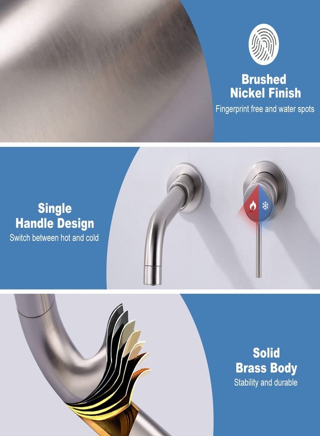 ARCORA Wall Mount Bathroom Faucet, Brushed Nickel Single Handle Vanity Faucet with Swivel Spout and Rough-in Valve - Image 5